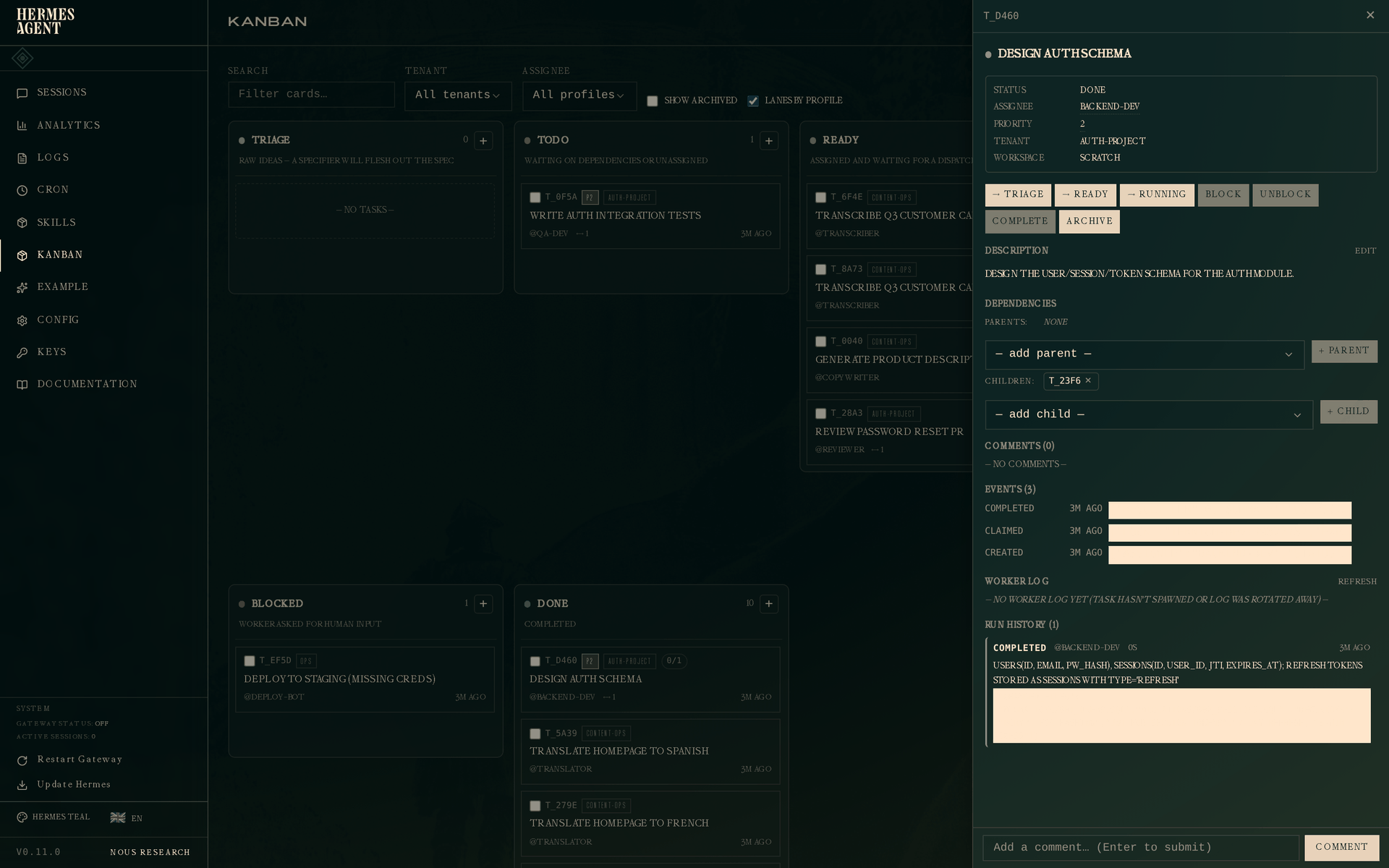 Solo dev — completed schema task drawer