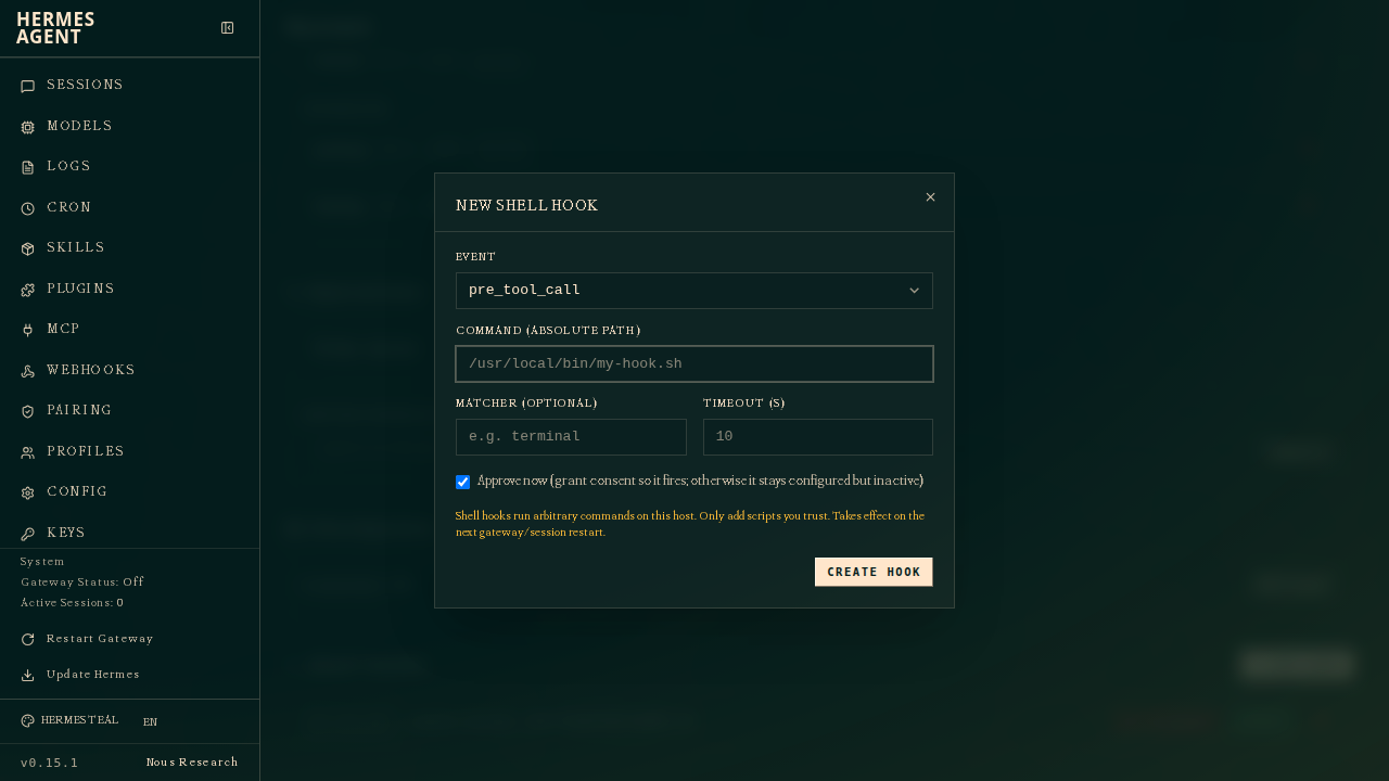New shell hook modal